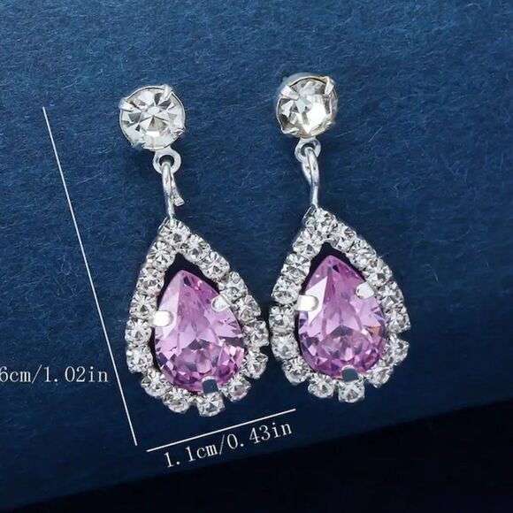 🔅🆕🔅 ✨Elegant Classy Beautiful Pink Silver Drop Earrings✨ - Picture 3 of 8